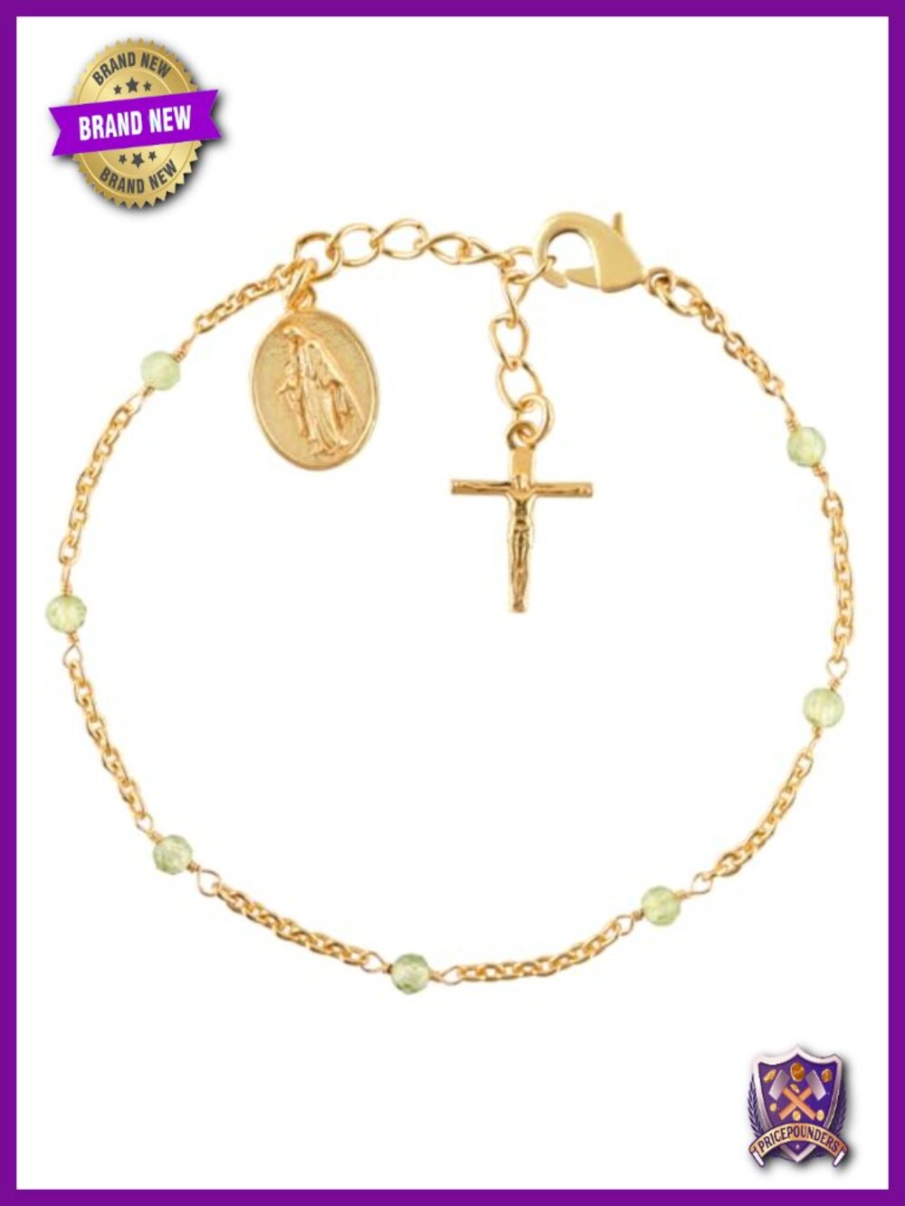 18K Gold Plated Peridot Gemstone Charm Bracelet for Women Virgin Mary Rosary